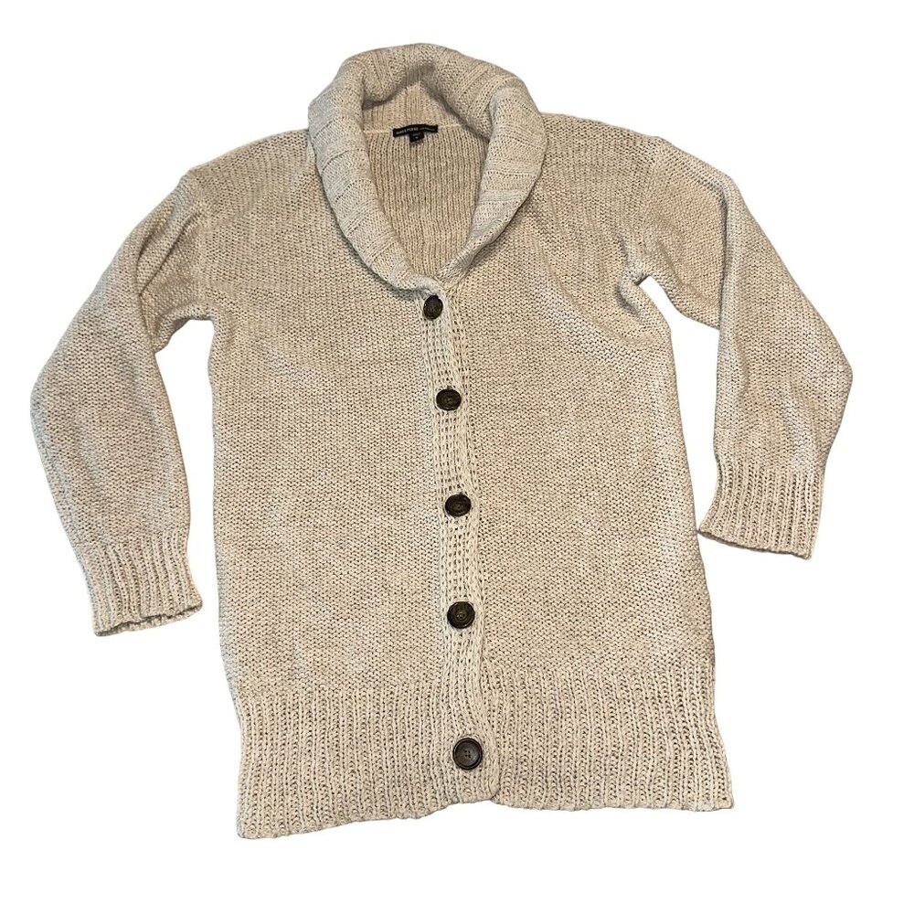 James Perse Cream Shawl Collar Knit Linen Blend Cardigan Women's 0 X-Small XS